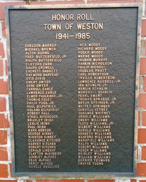 TOWN OF WESTON HONOR ROLL MEMORIAL PLAQUE