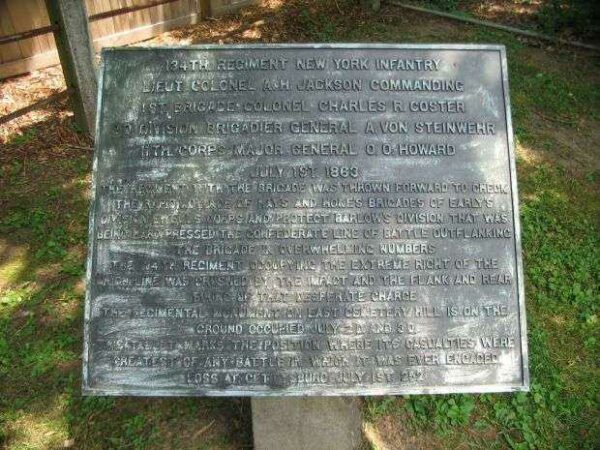 134TH REGIMENT NEW YORK INFANTRY MEMORIAL PLAQUE