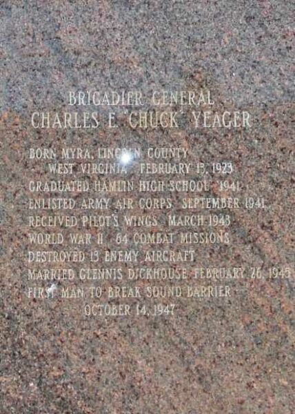 BRIGADIER GENERAL CHARLES E. “CHUCK” YEAGER MEMORIAL STONE A