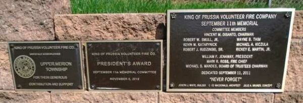 KING OF PRUSSIA VOLUNTEER FIRE COMPANY SEPTEMBER 11TH MEMORIAL PLAQUES