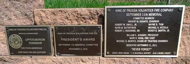 KING OF PRUSSIA VOLUNTEER FIRE COMPANY SEPTEMBER 11TH MEMORIAL PLAQUES