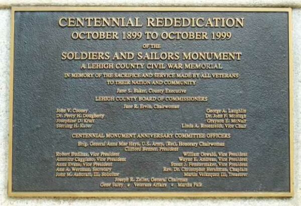 COUNTY OF LEHIGH SOLDIERS AND SAILORS MEMORIAL PLAQUE B