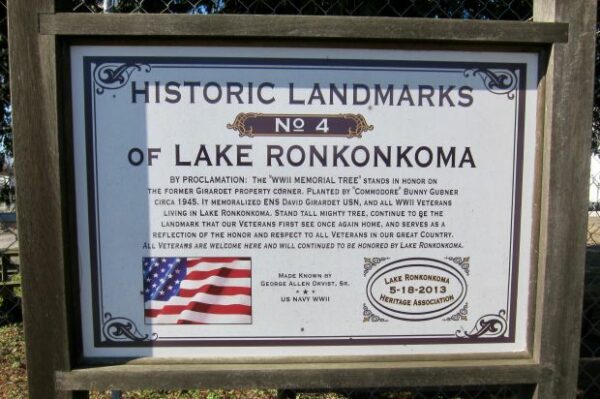 LAKE RONKONKOMA WORLD WAR II MEMORIAL TREE PLAQUE