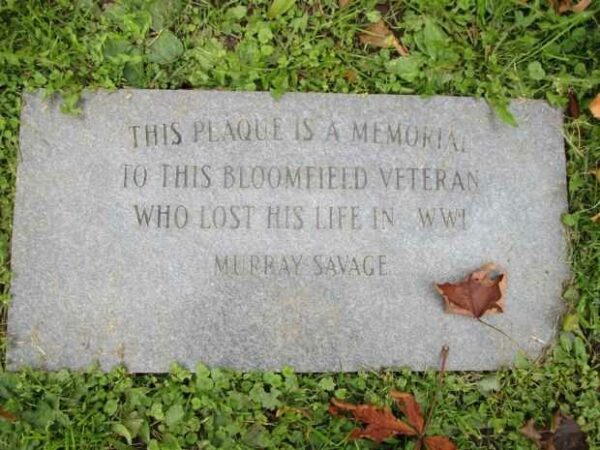 BLOOMFIELD WORLD WAR I VETERANS MEMORIAL PLAQUE
