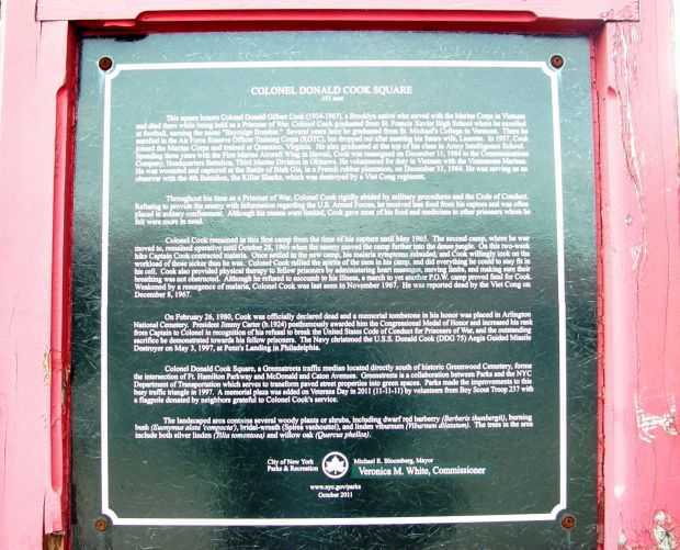 COLONEL DONALD COOK SQUARE MEMORIAL MARKER CLOSE-UP