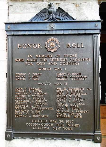 AMERICAN LEGION POST 821 SUPREME SACRIFICE WAR MEMORIAL PLAQUE