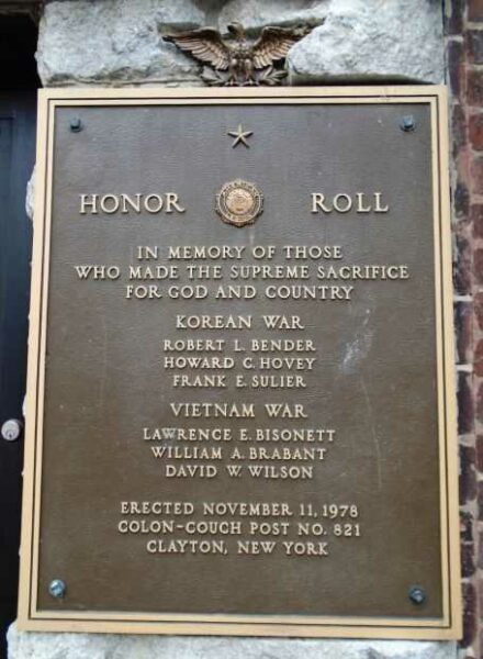 AMERICAN LEGION POST 821 KOREAN WAR AND VIETNAM WAR MEMORIAL PLAQUE