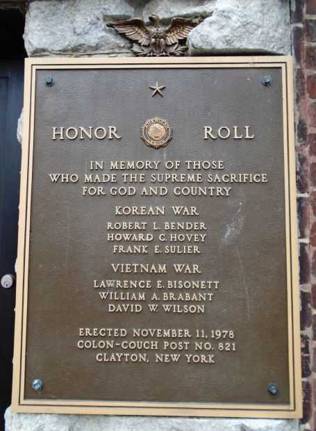 AMERICAN LEGION POST 821 KOREAN WAR AND VIETNAM WAR MEMORIAL PLAQUE