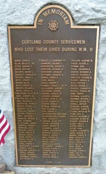CORTLAND COUNTY WORLD WAR II SUPREME SACRIFICE MEMORIAL