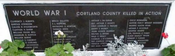 CORTLAND COUNTY WORLD WAR I KILLED IN ACTION MEMORIAL PLAQUE