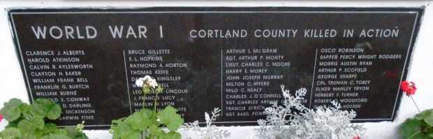 CORTLAND COUNTY WORLD WAR I KILLED IN ACTION MEMORIAL PLAQUE