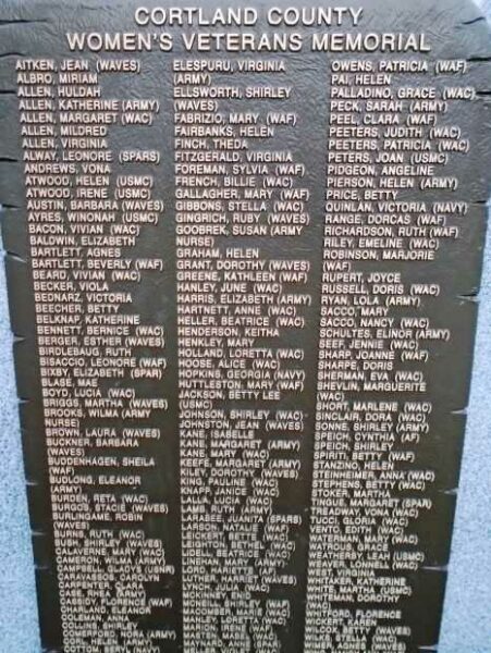CORTLAND COUNTY WOMEN’S VETERANS MEMORIAL PLAQUE A