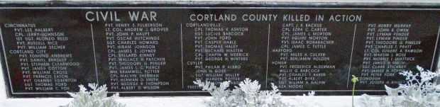 CORTLAND COUNTY CIVIL WAR KILLED IN ACTION MEMORIAL PLAQUE B
