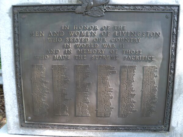 LIVINGSTON WORLD WAR II MEMORIAL PLAQUE