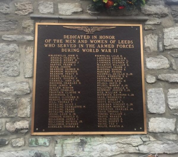 LEEDS WORLD WAR II MEMORIAL PLAQUE