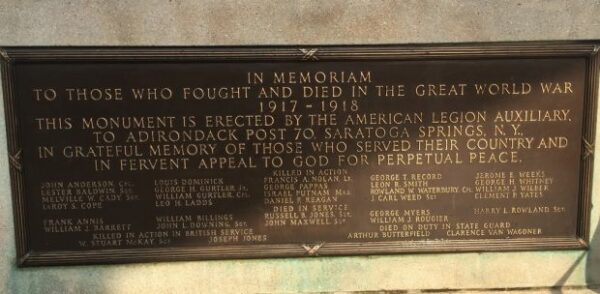 WORLD WAR MEMORIAL PAVILION PLAQUE