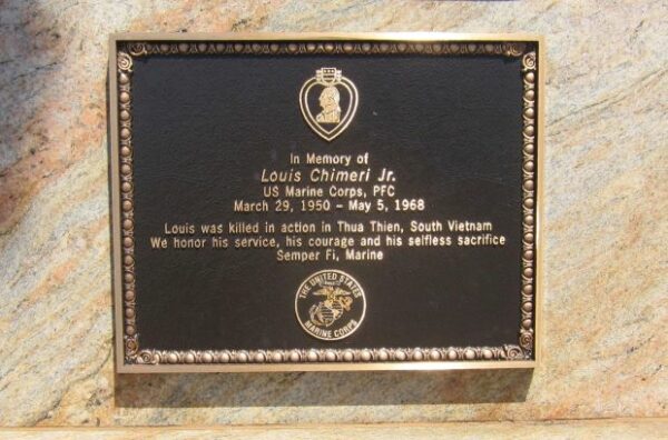 LOUIS CHIMERI JR. WAR MEMORIAL PLAQUE