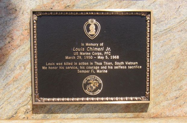 LOUIS CHIMERI JR. WAR MEMORIAL PLAQUE