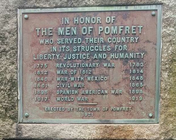 IN HONOR OF THE MEN OF POMFRET WAR MEMORIAL PLAQUE