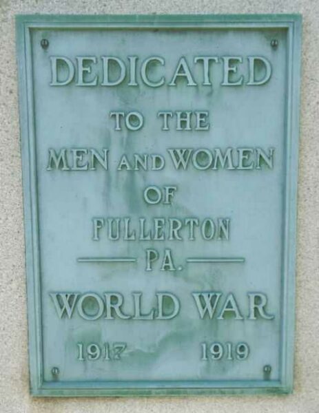 FULLERTON WORLD WAR MEMORIAL PLAQUE