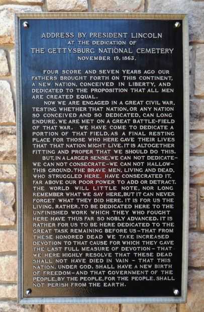 INDIANTOWN GAP NATIONAL CEMETERY ADDRESS BY PRESIDENT LINCOLN MEMORIAL PLAQUE
