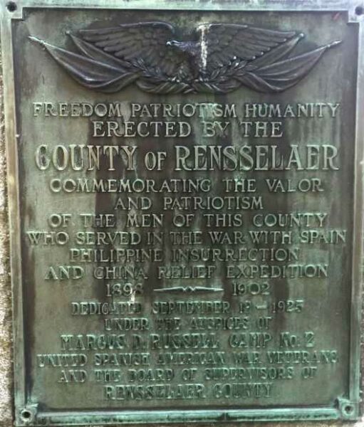 COUNTY OF RENSSELAER SPANISH-AMERICAN WAR MEMORIAL PLAQUE