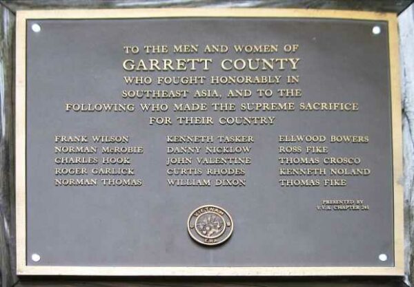 GARRETT COUNTY SOUTHEAST ASIA WAR MEMORIAL PLAQUE