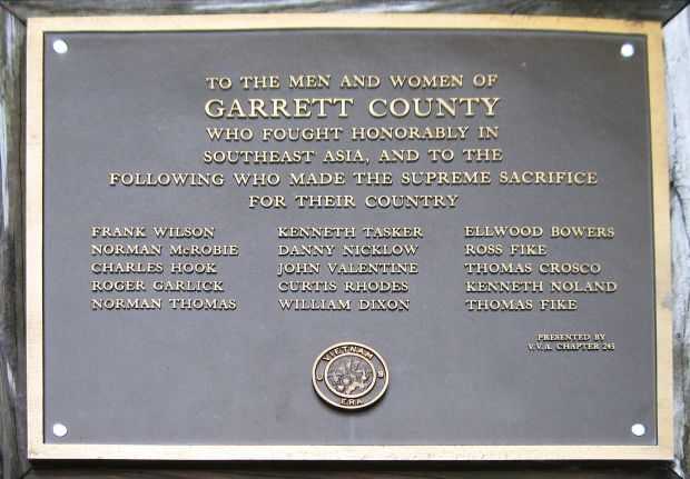 GARRETT COUNTY SOUTHEAST ASIA WAR MEMORIAL PLAQUE