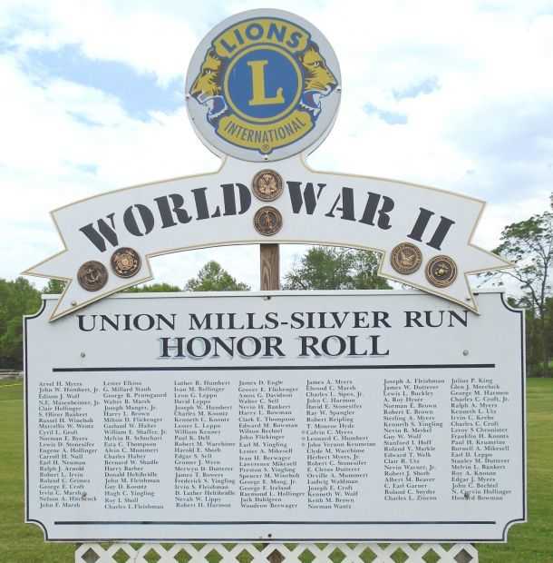 UNION MILLS-SILVER RUN WORLD WAR II HONOR ROLL MEMORIAL