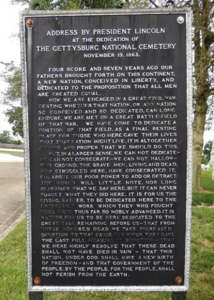 LOUDON PARK CEMETERY ADDRESS BY PRESIDENT LINCOLN WAR MEMORIAL PLAQUE