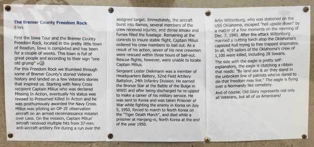 THE BREMER COUNTY FREEDOM ROCK VETERANS MEMORIAL PLAQUE