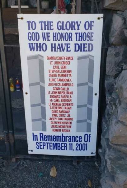 ST. FRANCIS OF PAOLA SEPTEMBER 11, 2001 WAR MEMORIAL GROTTO PLAQUE