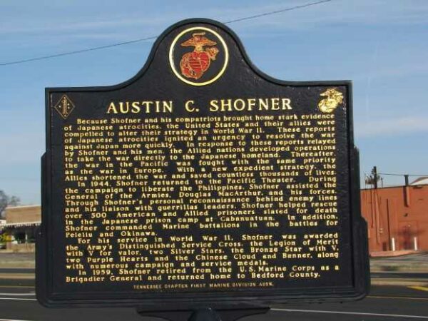 AUSTIN C. SHOFNER WAR MEMORIAL MARKER BACK
