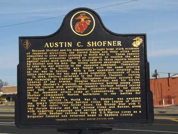 AUSTIN C. SHOFNER WAR MEMORIAL MARKER BACK