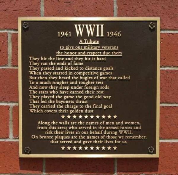 BROOKLAND CAYCE SCHOOLS WORLD WAR II MONUMENT & MEMORIAL PLAQUE