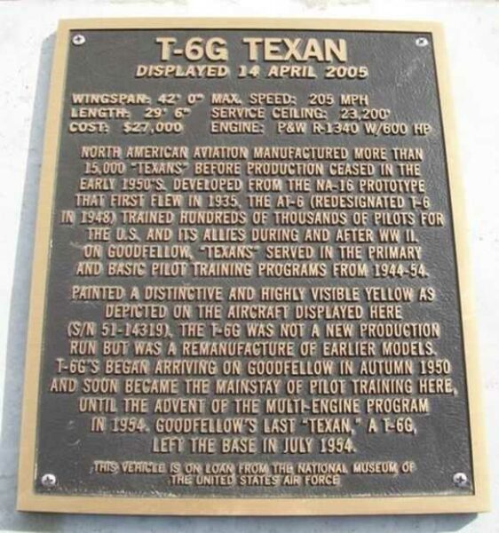 T-6G TEXAN WAR MEMORIAL AIRCRAFT PLAQUE