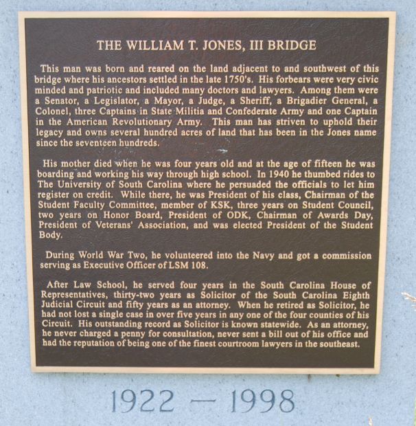 THE WILLIAM T. JONES, III BRIDGE MEMORIAL PLAQUE