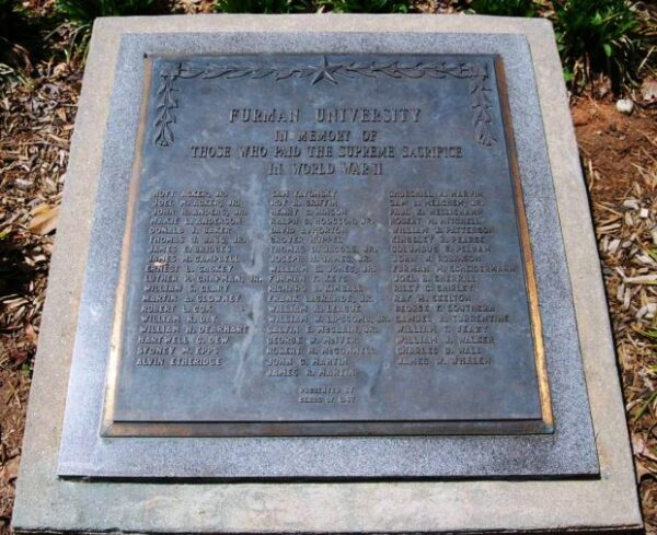FURMAN UNIVERSITY WORLD WAR II SUPREME SACRIFICE MEMORIAL