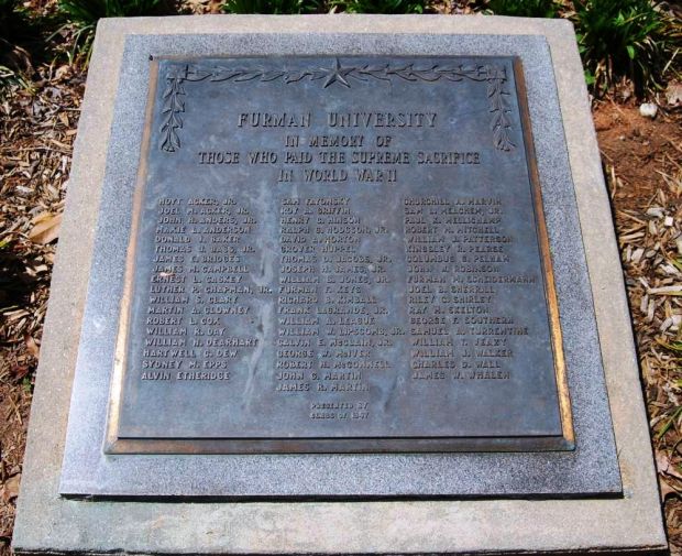 FURMAN UNIVERSITY WORLD WAR II SUPREME SACRIFICE MEMORIAL