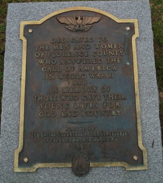 FLORENCE COUNTY WORLD WAR II MEMORIAL PLAQUE