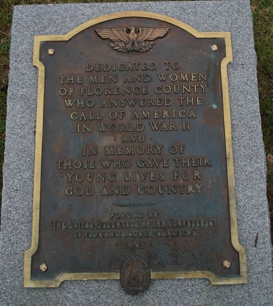FLORENCE COUNTY WORLD WAR II MEMORIAL PLAQUE