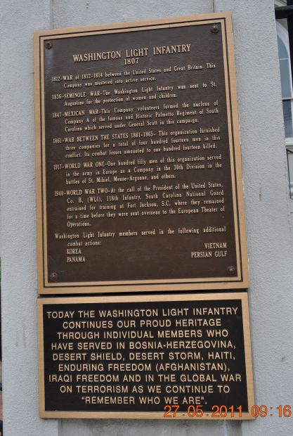 WASHINGTON LIGHT INFANTRY 1807 MEMORIAL PLAQUE