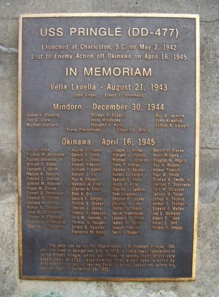 USS PRINGLE (DD-477) WAR MEMORIAL PLAQUE