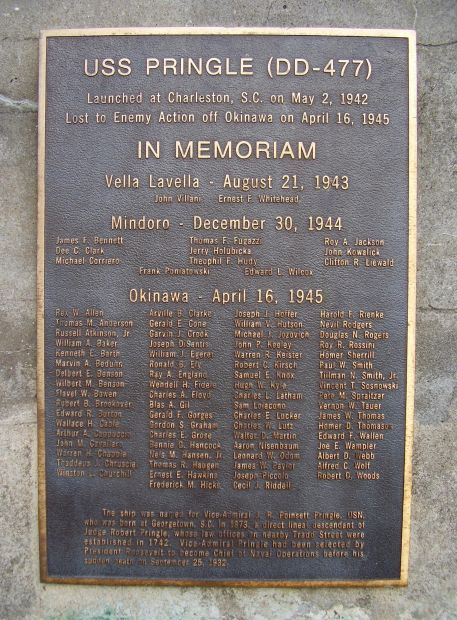 USS PRINGLE (DD-477) WAR MEMORIAL PLAQUE