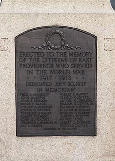 EAST PROVIDENCE WORLD WAR I MEMORIAL PLAQUE