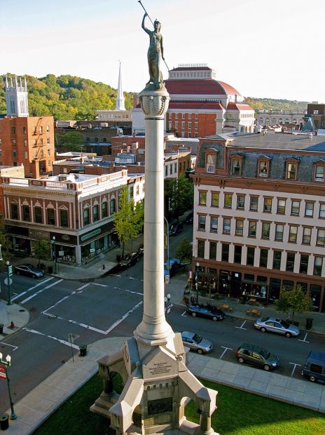 TROY SOLDIERS AND SAILORS MONUMENT AERIAL VIEW