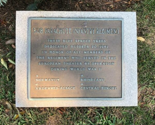 508 PARACHUTE INFANTRY REGIMENT WAR MEMORIAL TREES PLAQUE