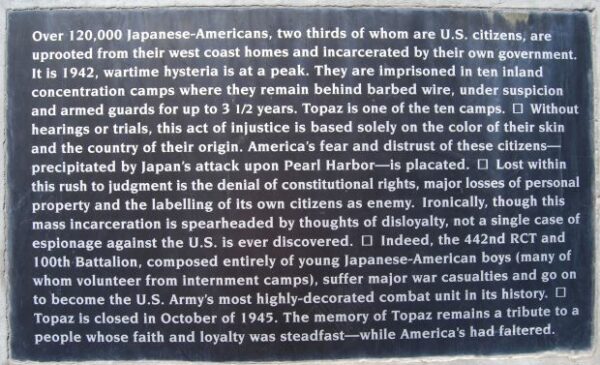 TOPAZ INTERNMENT CAMP WAR MEMORIAL PLAQUE