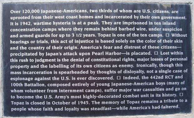 TOPAZ INTERNMENT CAMP WAR MEMORIAL PLAQUE