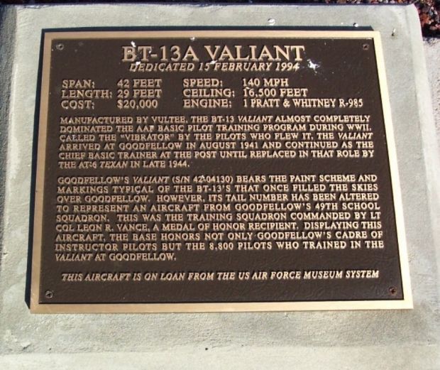 BT-13A VALIANT WAR MEMORIAL AIRCRAFT PLAQUE